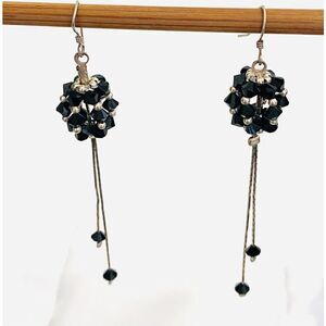 KQ# Black crystal and Silver 3” Dangle Eaeeings
